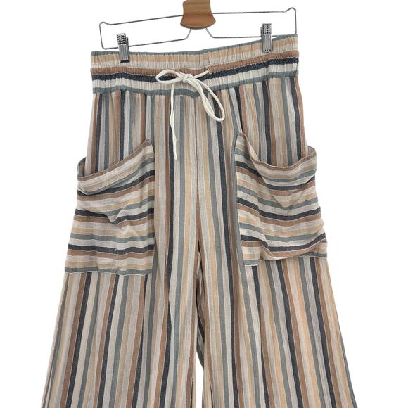 Free People Jones Beach Pants Wide Leg Striped Drawstring Pockets Size Medium - Picture 4 of 10